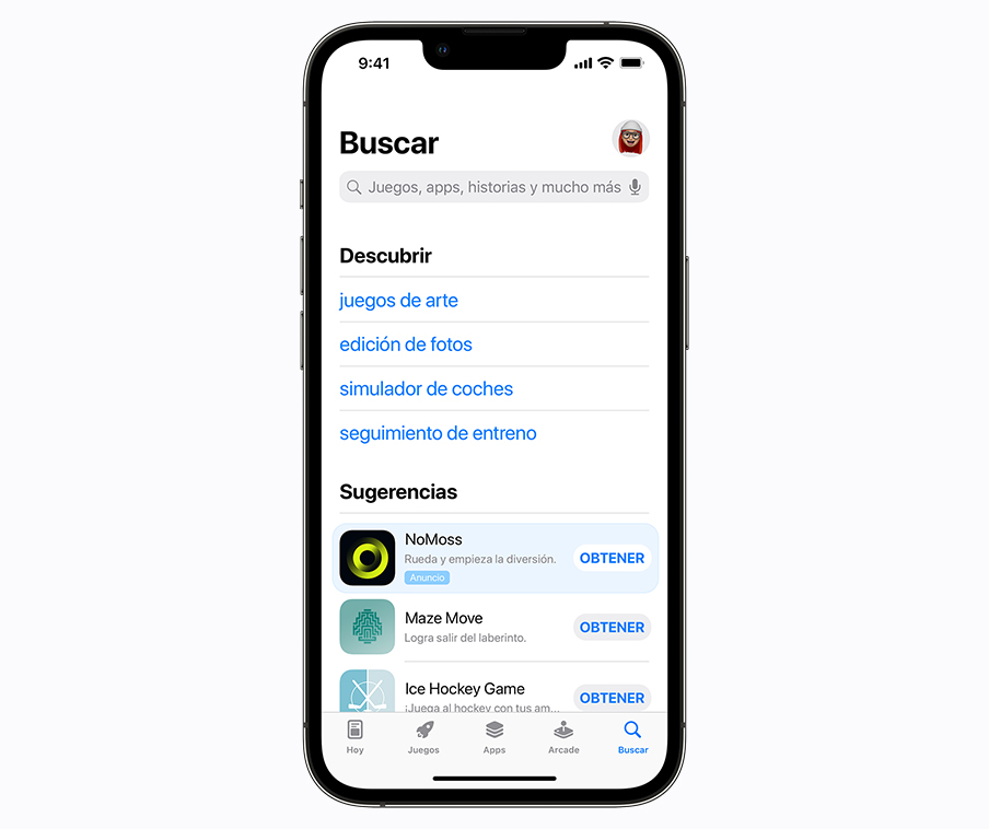 Un iPhone que muestra un anuncio de la pestaña Buscar en el App Store.