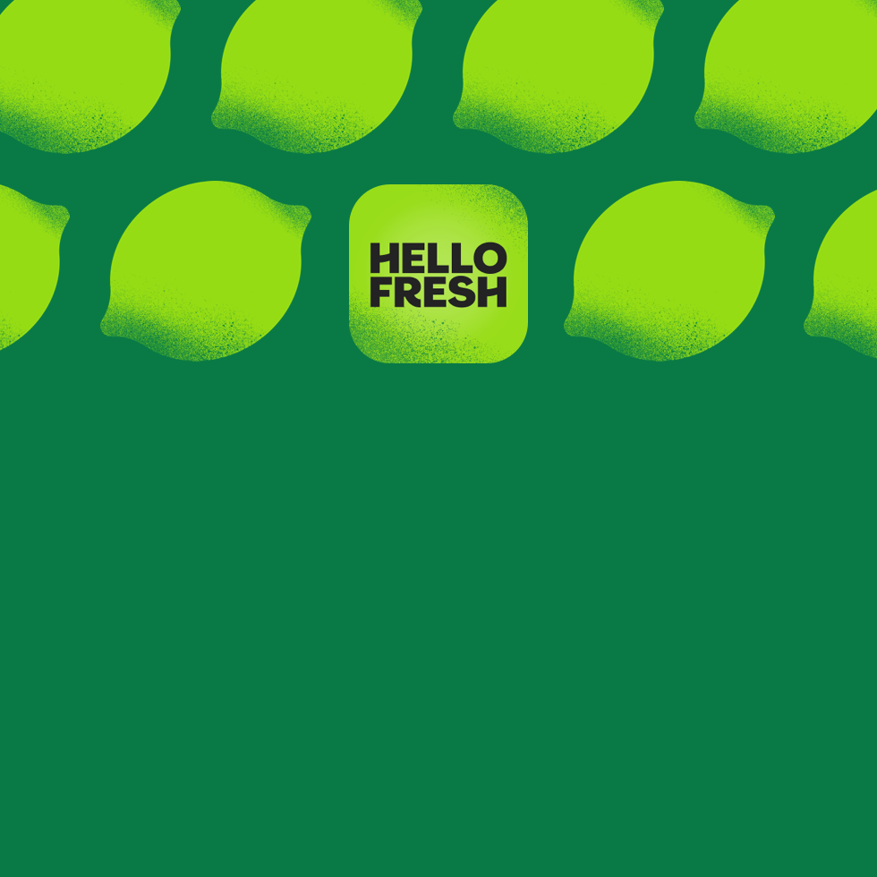  The HelloFresh app icon appears over a green background with illustrated limes across it.