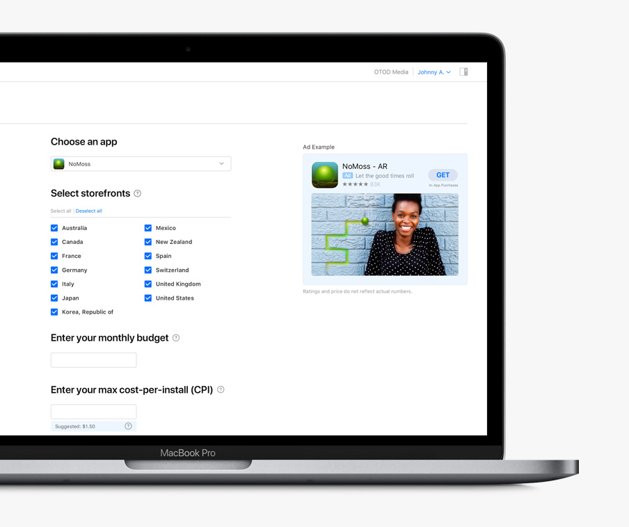 Apple Ads Basic dashboard.
