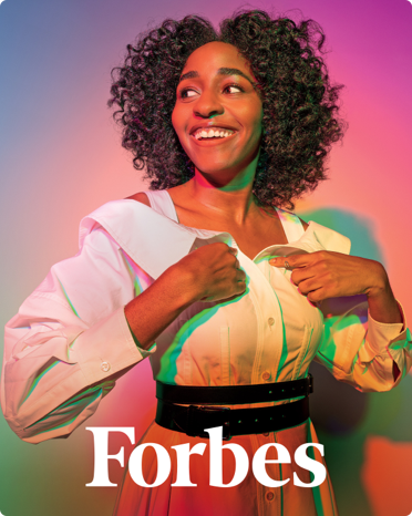 The cover of Forbes featuring an image of actress, Ayo Edebiri.