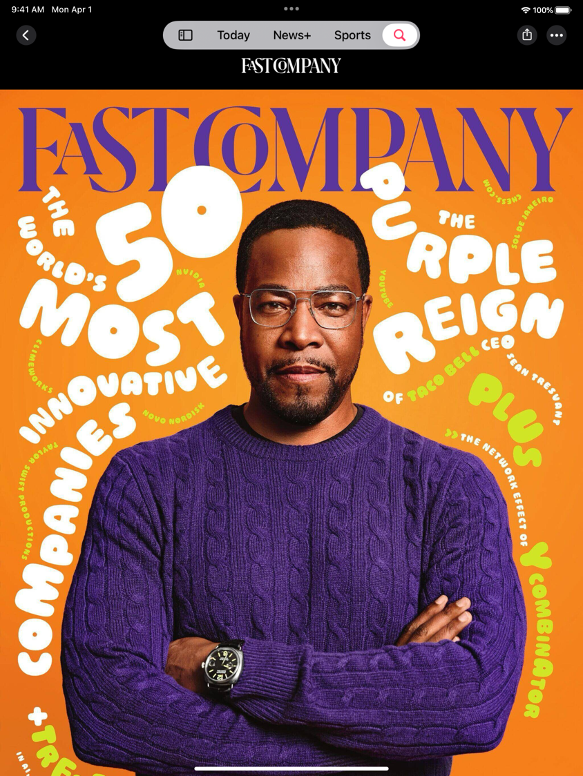 The cover of Fast Company featuring an image of Taco Bell CEO, Sean Tresvant.